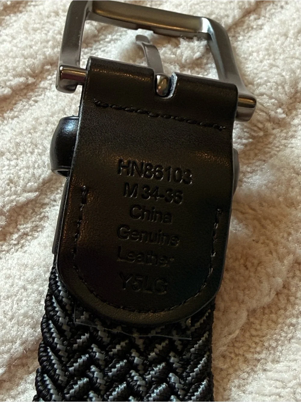 Original Penguin Black Braided Elastic Belt with Leather Trim